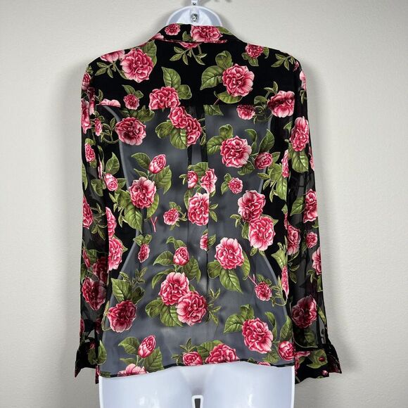Alice Olivia Womens Floral Blouse Sz XS Silk Blend Button Down Sheer Romantic - Picture 2 of 12